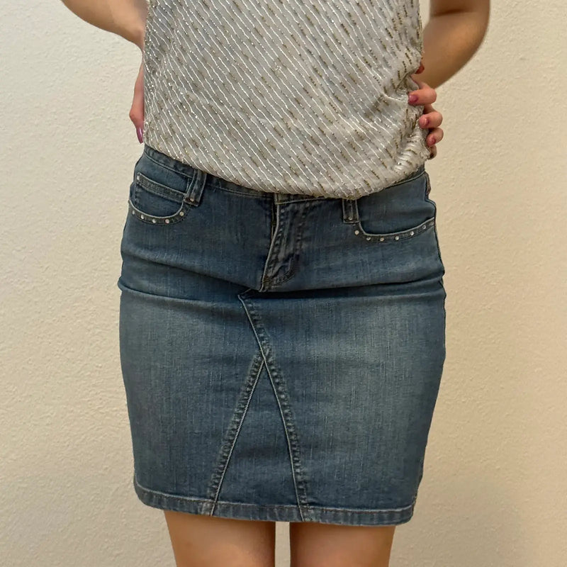 Rhinestone Pocket Denim Skirt – Vintage Skirt Y2K (S)