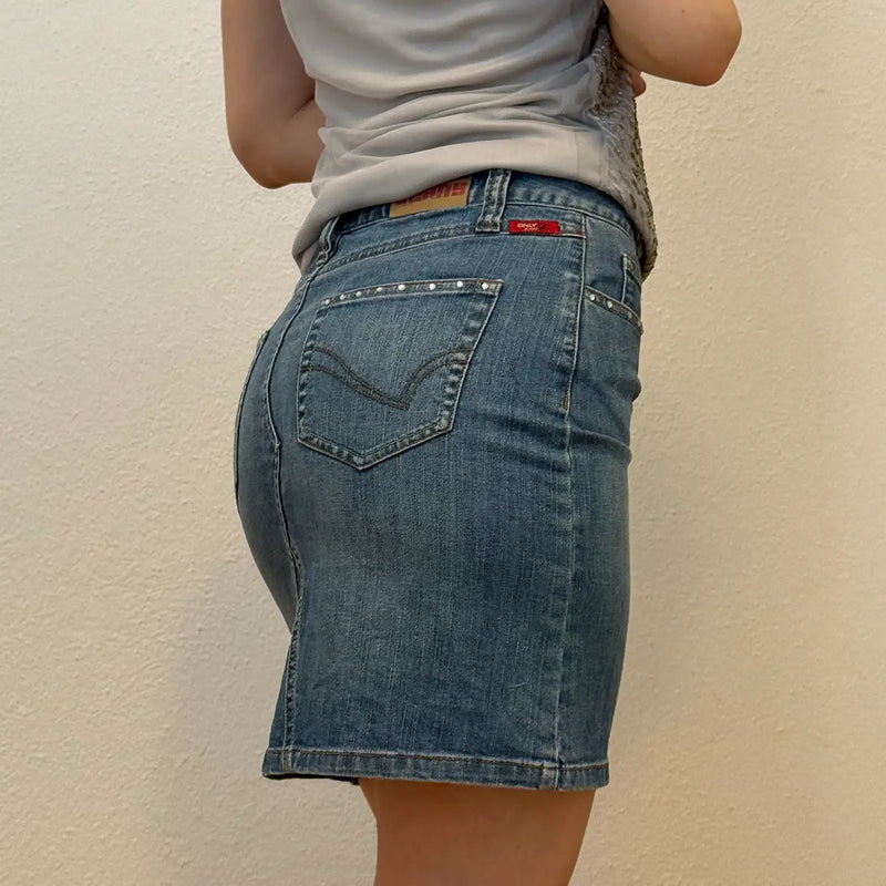 Rhinestone Pocket Denim Skirt – Vintage Skirt Y2K (S)