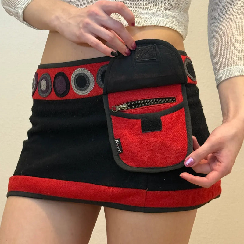 Moshiki Y2K Mini Skirt – Retro Boho Style with front Pocket (S/M)