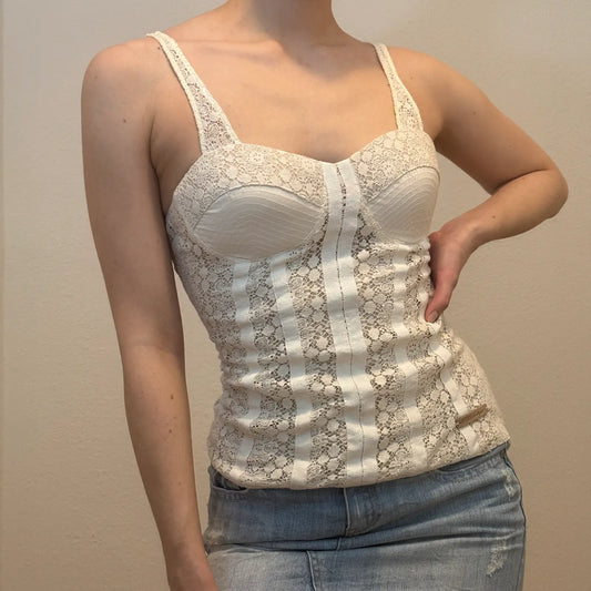 Guess Lace Bustier Cami – Vintage 2000s Lingerie-Inspired Top (S/M)
