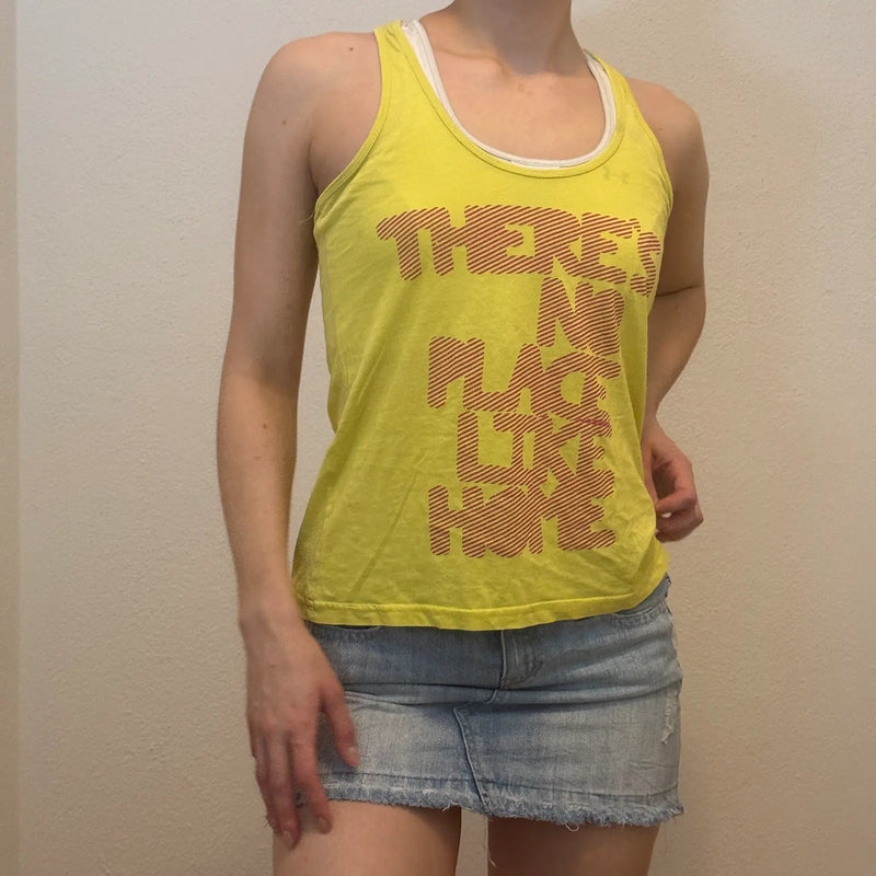 Yellow Graphic Tank Top – Vintage Y2K Sporty Slogan Tee (S)