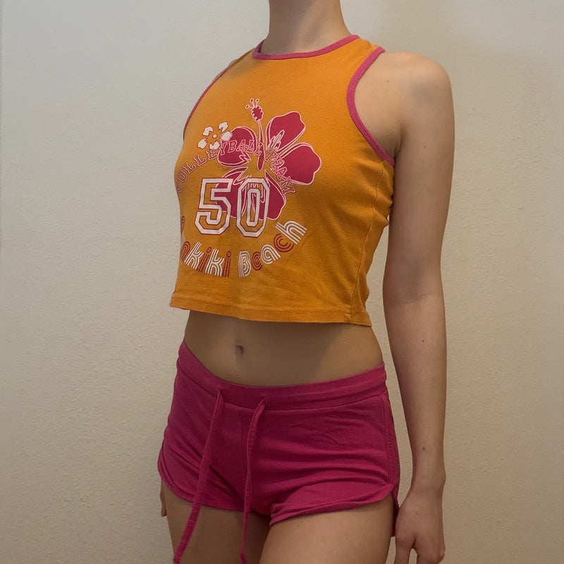 Orange Crop Tank –  Y2K FUNKIKI Beach Graphic Top (S)