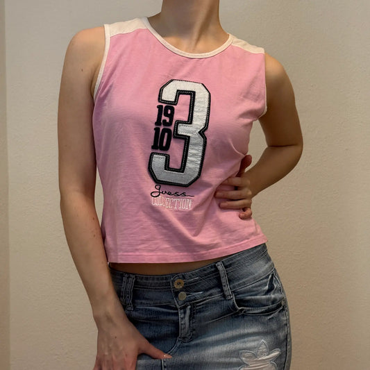 Y2K Guess Collection Pink Sleeveless Top – Vintage Graphic Tank (S)