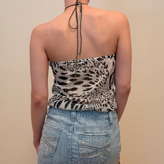 Leopard Print Halter Top with Ring Detail – Y2K Party Style (S)