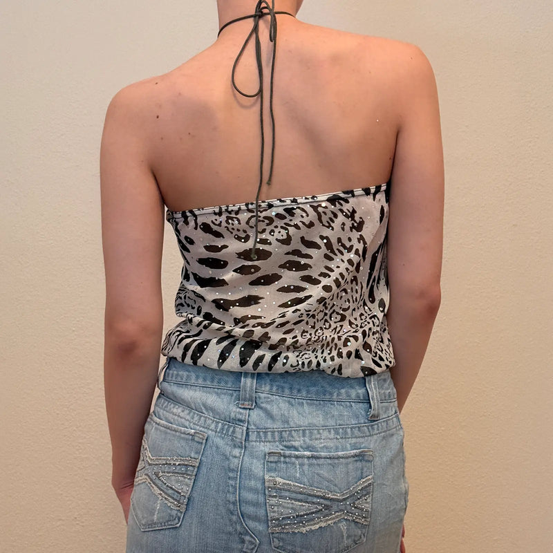 Leopard Print Halter Top with Ring Detail – Y2K Party Style (S)