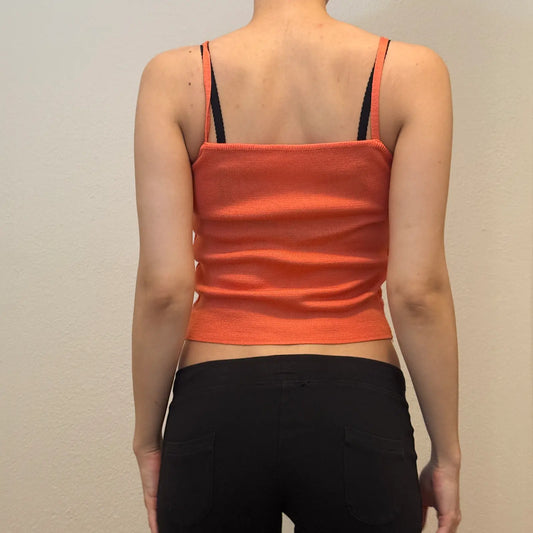 Orange Knit Cami Tank Top – Minimalist Retro Style (S)