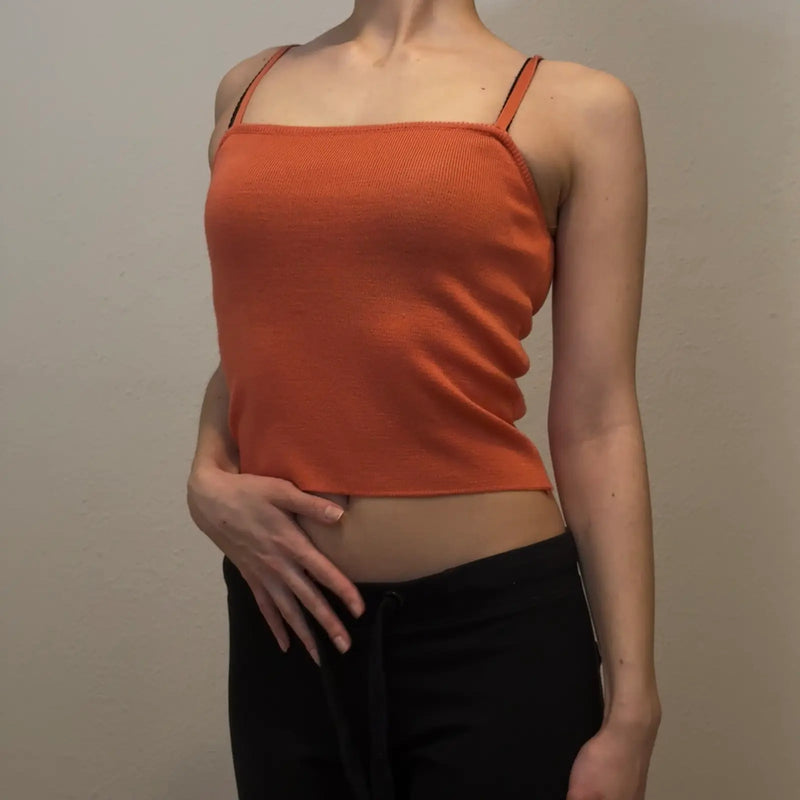 Orange Knit Cami Tank Top – Minimalist Retro Style (S)