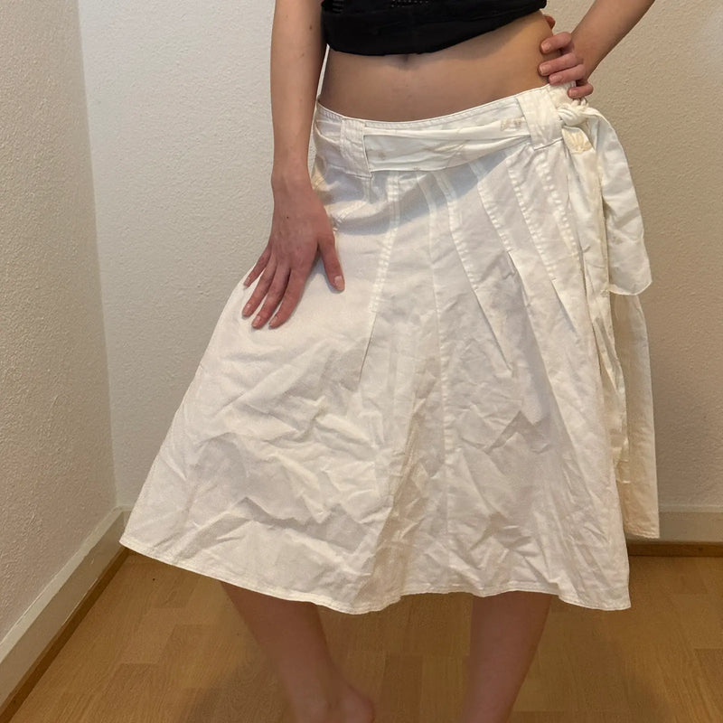 Vintage White Wrap Midi Skirt with Side Tie (S)