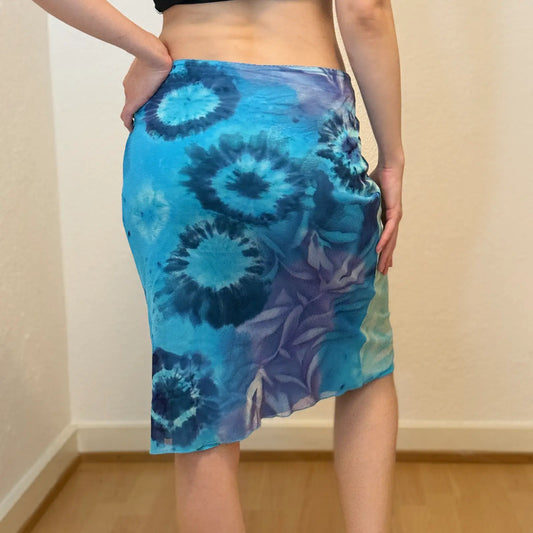 Vintage Y2K Blue Tie-Dye Mesh Midi Skirt (S)