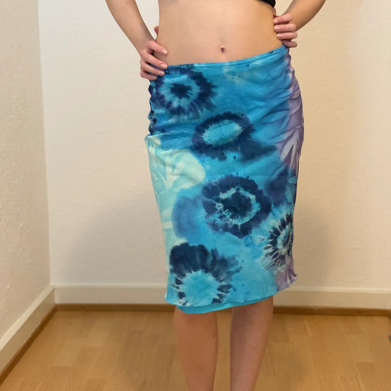 Vintage Y2K Blue Tie-Dye Mesh Midi Skirt (S)