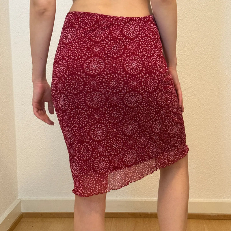Vintage Red Boho Wrap Skirt - Retro 2000s Style (S)
