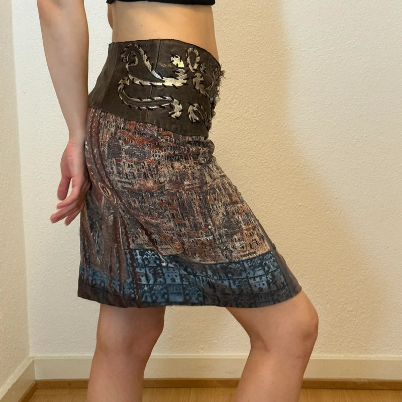 Save the Queen Brown Velvet Embroidered Skirt (S)