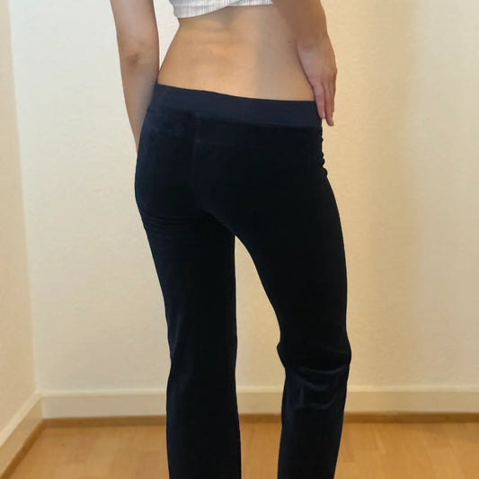 Vintage Y2K Juicy Couture Navy Velour Pants – Rhinestone J (XS/S)