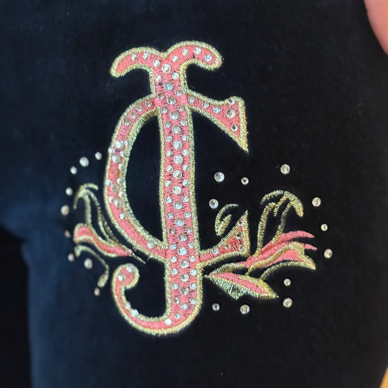 Vintage Y2K Juicy Couture Navy Velour Pants – Rhinestone J (XS/S)