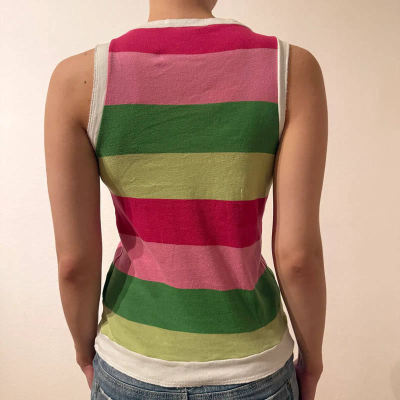 Y2K Converse Pink Green Striped Tank Top with Star Logo - 2000s vibe (S)