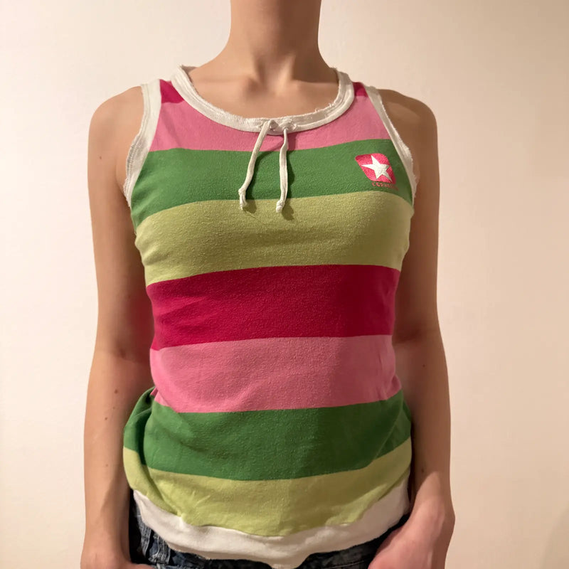 Y2K Converse Pink Green Striped Tank Top with Star Logo - 2000s vibe (S)