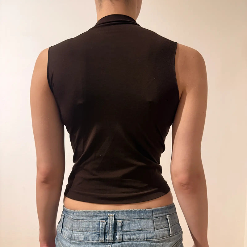 Black Rhinestone “Pink” Logo Mock Neck Tank – Vintage 2000s Y2K Party Top (S)