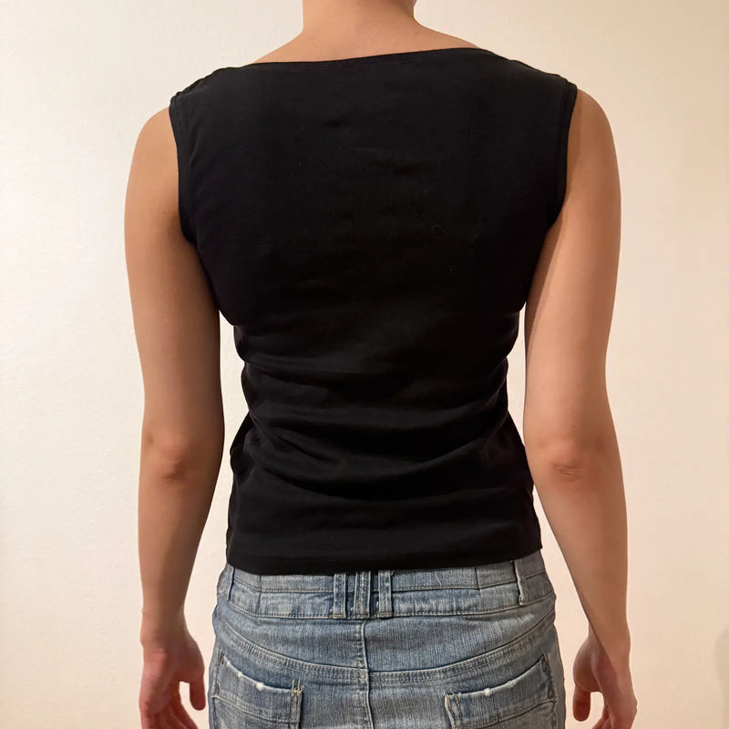 Vintage 2000s - Black Mango Tree Sport Tank Top with Palm Tree Graphic (S)