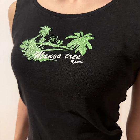 Vintage 2000s - Black Mango Tree Sport Tank Top with Palm Tree Graphic (S)
