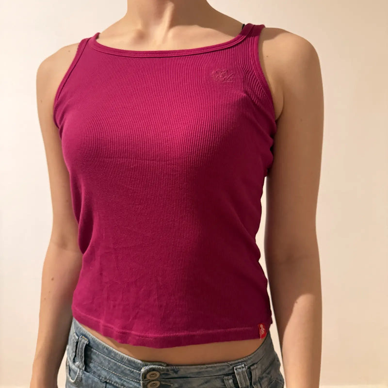 Magenta Ribbed Tank Top 2000s Minimalist (S)