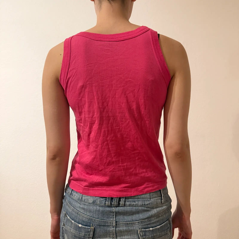 Y2K Pink Heart Print Tank Top (S)