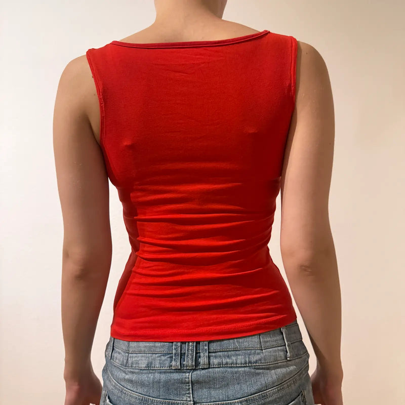 Y2K Red Snoopy Graphic Tank Top with Rhinestone Accents (S)