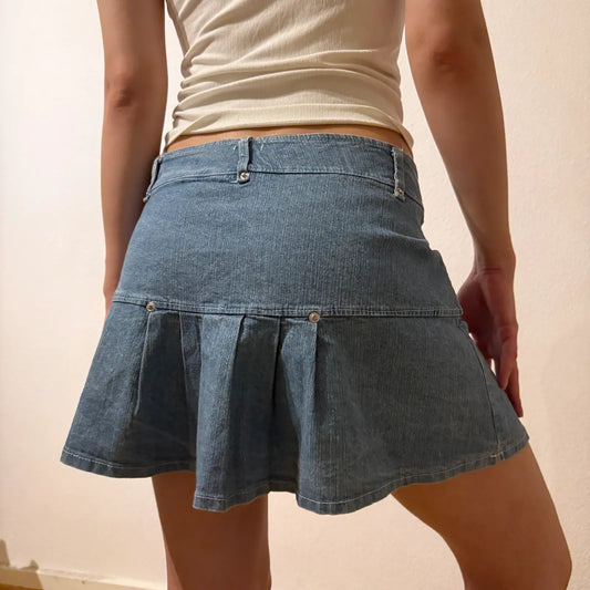 Pleated Denim Mini Skirt – 2000s Y2K Style (S)