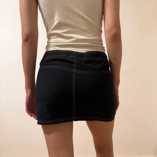 Vintage Black Pinstripe Mini Skirt – High Waist Office Y2K (S)