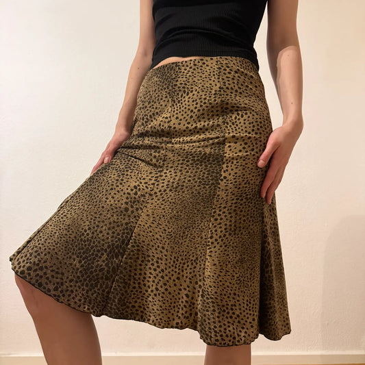 Brown Animal Print Midi Skirt – Vintage Y2K Chic (S)