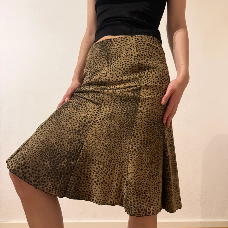 Brown Animal Print Midi Skirt – Vintage Y2K Chic (S)