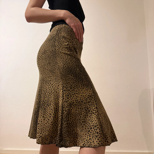 Brown Animal Print Midi Skirt – Vintage Y2K Chic (S)