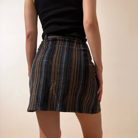 Y2K Brown and Blue Striped Mini Skirt – Vintage Officecore (S)