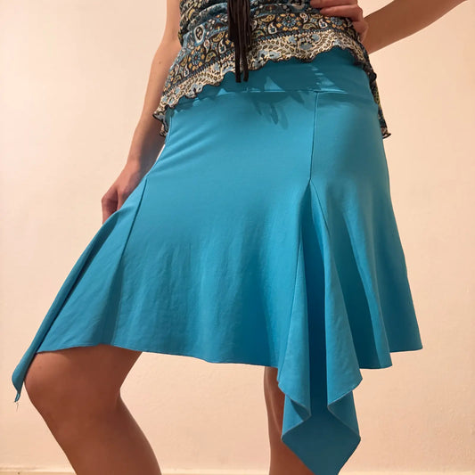 Turquoise Asymmetrical Handkerchief Skirt – Vintage Y2K Fairycore (S)