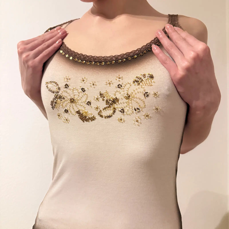 Gold Embellished Cami Top – Vintage Y2K Glam Tank (S)