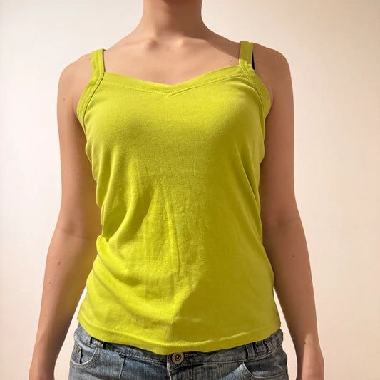 Lime Green Cami Top – Vintage Y2K Minimalist Basic (S)