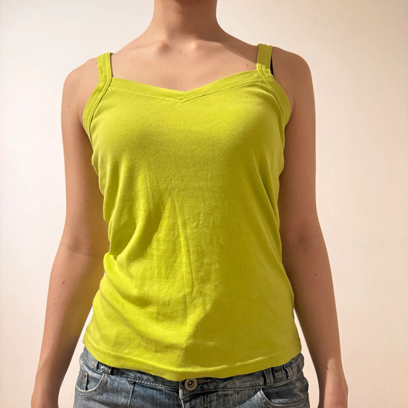 Lime Green Cami Top – Vintage Y2K Minimalist Basic (S)