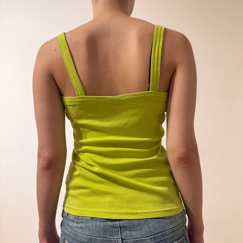 Lime Green Cami Top – Vintage Y2K Minimalist Basic (S)