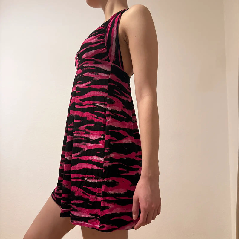 Miss Sixty Pink & Black Halter Mini Dress – Vintage Y2K Clubwear (XS/S)