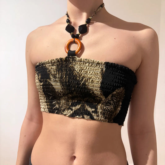 Tie-Dye Smocked Tube Top – Vintage Y2K Boho Festival Style (S)