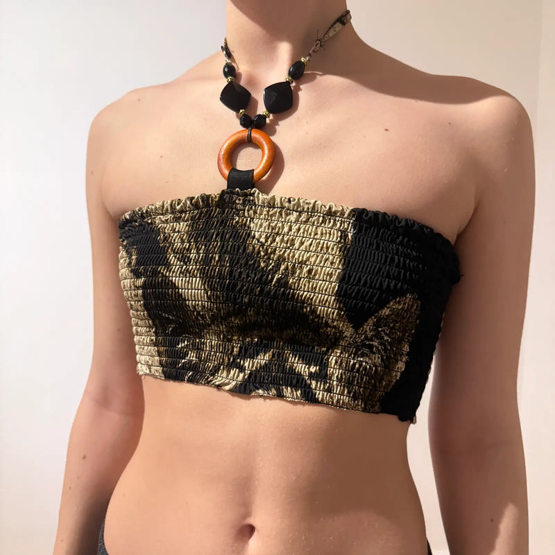 Tie-Dye Smocked Tube Top – Vintage Y2K Boho Festival Style (S)