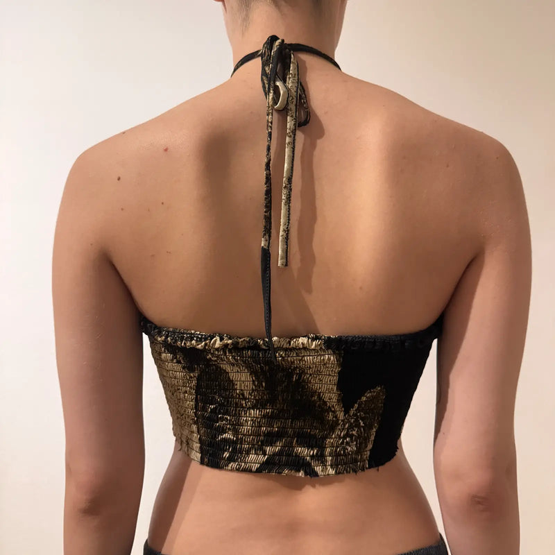 Tie-Dye Smocked Tube Top – Vintage Y2K Boho Festival Style (S)