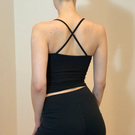 2000s Black Lace & Sequin Camisole – Strappy Lingerie Style Top (S)