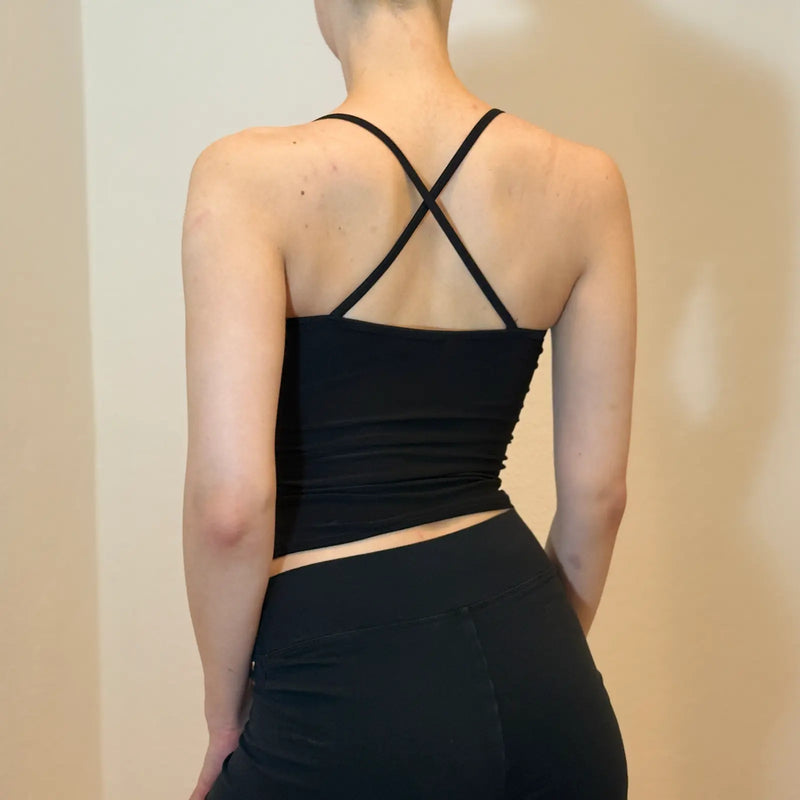 2000s Black Lace & Sequin Camisole – Strappy Lingerie Style Top (S)