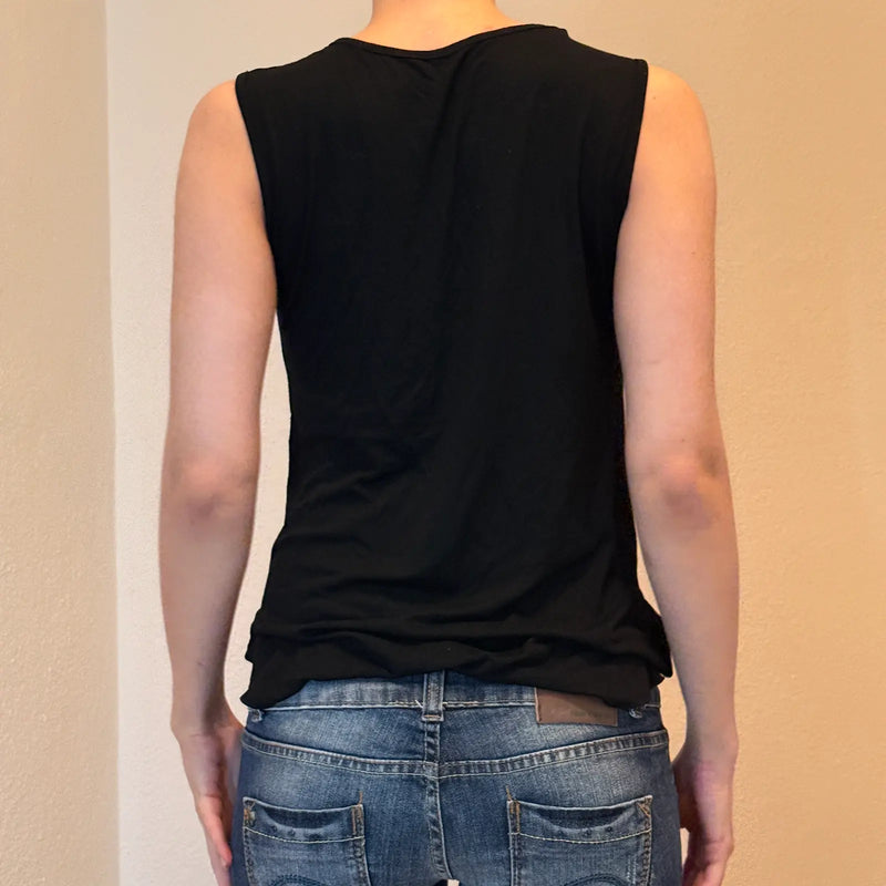 Retro shimmer tank in black with cotton detail (M)