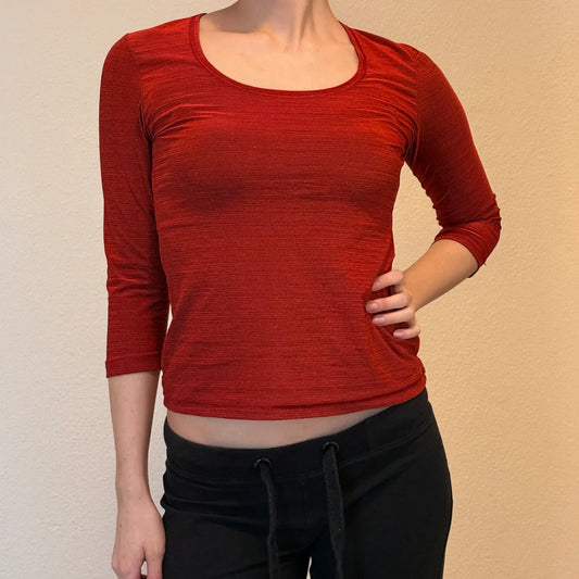 Y2K Red Crinkle Mesh Top – Long Sleeve Clubwear (S) 1021