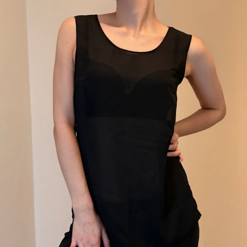 Sheer Black Minimalist Tank Top – Y2K Layering Piece (S)