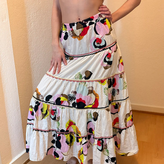 Vintage Boho Maxi Skirt – Colorful Floral Patchwork Print (S/M)