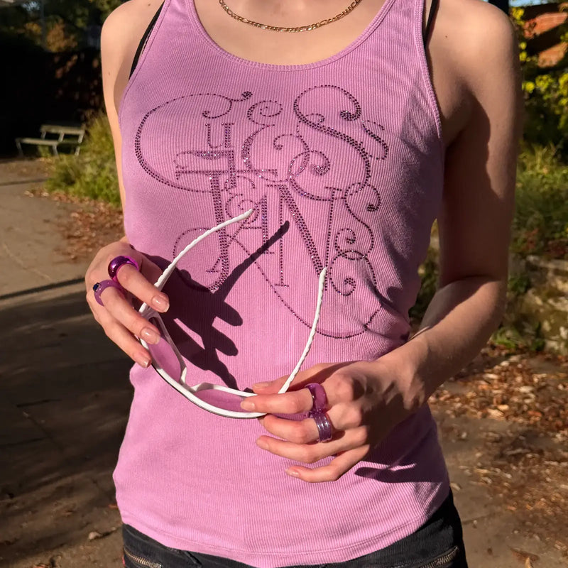 Guess Jeans Logo Tank – Vintage Y2K Lilac Ribbed Top (S)