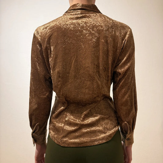 Bronze Velour Zip-Up Top – Vintage Y2K Lounge Chic (S)