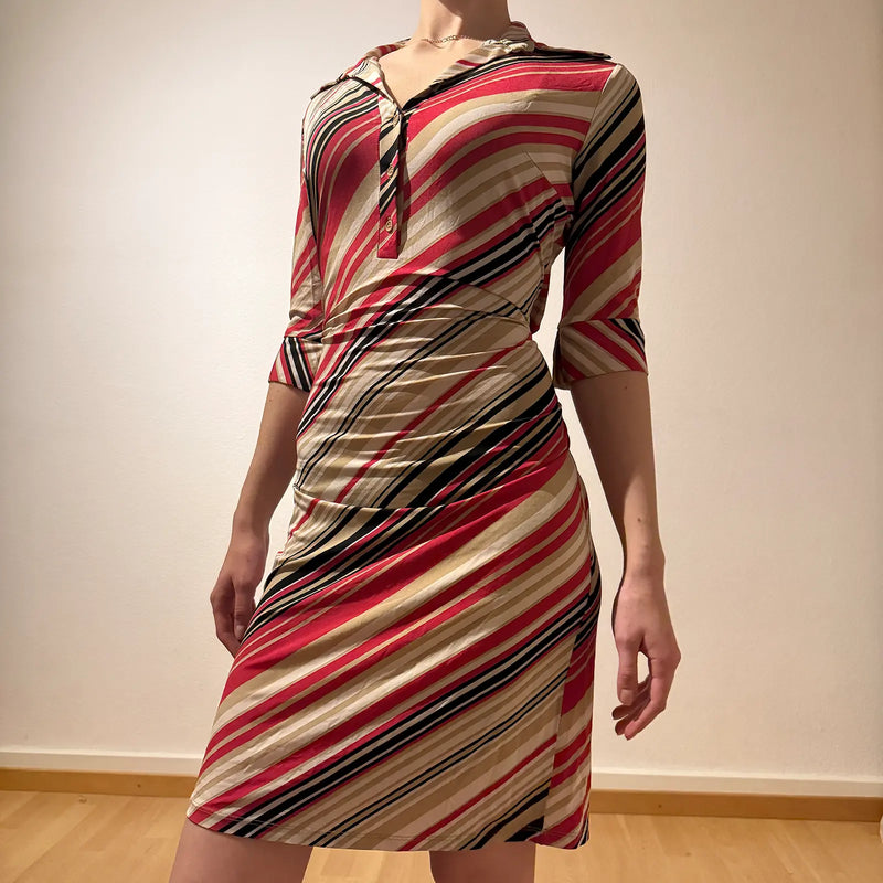 Striped Bodycon Dress – Vintage Y2K Wrap Effect (S)